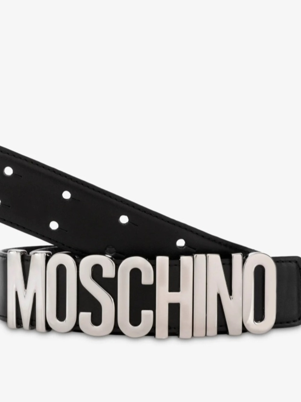 Moschino Black Leather Belt with Silver Logo Buckle